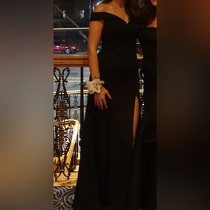 Jovani Size 4 off the shoulder black high slit gown. Worn once.